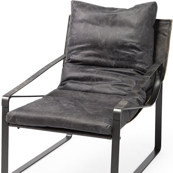 Black Leather Body Accent Chair With Metal Frame