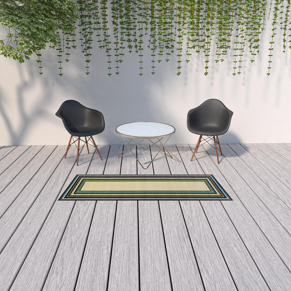 Ivory Mediterranean Blue And Lime Border Indoor Outdoor Runner Rug