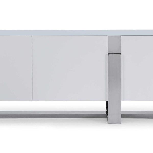 91" X 18" X 32" White Glass Steel Buffet