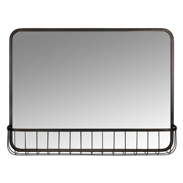 Black Modern Farmhouse Metal Accent Wall Mirror with Basket