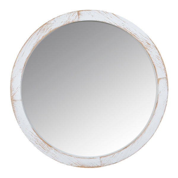 Modern Farmhouse Rustic White Wash Round Wall Mirror